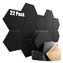 22 Pack Self-Adhesive Acoustic Panels 12" X 10" X 0.4" - Sound Proof Foam Panels with High Density, Hexagonal Design, Flame Resistant, Absorb Noise and Eliminate Echoes(Black)