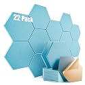 22 Pack Self-adhesive Acoustic Panels 12" X 10" X 0.4" - Sound Proof Foam Panels with High Density, Stylish Hexagonal Design, Flame Resistant, Absorb Noise and Eliminate Echoes(Light Blue)