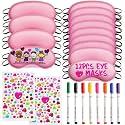 22 PCS Sleepover Party Supplies, 12 PCS Sleep Eye Masks Blindfold Slumber Eye Covering with 2 Sheets Self-Adhesive Heart Rhinestones Gems&8 PCS Fabric Marker Pens, Pink