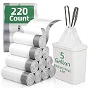 220 Counts 5 Gallon Trash Bag Drawstring Small Trash Bags, Thick Pre-separated Garbage Bags, Trash Bin Liners, Suitable for bathroom, kitchen, bedroom, office (White)