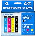 Remanufactured Ink Cartridge Replacement for Epson 220XL Ink Cartridges for WF-2760 WF-2750 WF-2630 WF-2650 WF-2660 XP-320 XP-420 XP-424 Printer (Black Cyan Magenta Yellow, 4 Pack)
