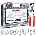 226Pcs 6-34mm Spring Hose Clamps Assortment Kit with Hose Clamp Plier - 24 Sizes Constant Tension Hose Clamps for Fuel Line Silicone Vacuum Hose Low Pressure Air Clamps(Grey)