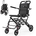 22lbs Ultra Lightweight Folding Transport Wheelchair for Adults & Seniors, Portable Travel Wheelchair with Telescopic Handle (Black)