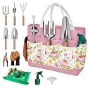 22PCS Garden Tools Set for Women,Birthday Gifts for Mom Wife Grandma,Heavy Duty Hand Tool Kit Gardening Supplies Included Handy Tote Bag/Trowel/Repotting Mat/Rake/Pruner/Gloves/Plant Tags -Pink