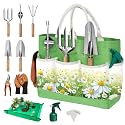 22Pcs Garden Tools Set for Women,Heavy Duty Hand Tool Kit,Birthday Gifts for Mom Wife Grandma Beginner,Gardening Essentials with Large Tote Bag/Repotting Mat/Trowel/Rake/Pruner/Gloves/Plant Tags-Green