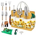 22Pcs Gardening Tools Set for Women Heavy Duty Garden Hand Tool Kit,Birthday Gifts for Mom Wife Grandma Beginner,Gardening Accessories with Sunflower Tote Bag/Shovel/RepottingMat/Plant Labels/Gloves