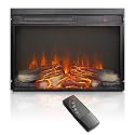 23" Electric Fireplace Insert with Real Fire Crackling Sound, Adjustable Flame &amp; Thermostat, 1400W, 4 Adjustable Brightness Settings, Overheating Protection, Remote Control &amp; 8H Timer, Black