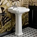 23"W x 19"D Classic Vintage Bathroom Pedestal Sink, Los Flexi 23 Inch White Ceramic Freestanding Sinks for bathrooms, Overflow, 3 Pre-Drilled Holes for 4-Inch Faucets, Easy Install