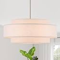 23.6" Modern Drum Chandelier, 6-Light Chrome Linen Light Fixture
