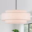 23.6" Modern Large Drum Chandelier, 6-Light Black Linen Chandeliers