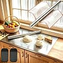 23.6" X 15.7" Stainless Steel Cutting Board with Lip and Adjustable Rolling Pin, L-Shaped Large Stainless Steel Kneading Cutting Chopping Boards for Kitchen, Meat, Fruits, Vegetables, Bread, Baking