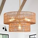 23.62" 6-Light Rattan Farmhouse Chandelier, Boho Large Pendant Light, Large Wicker Chandelier Light Fixtures, Hand Woven Chandeliers, for Dining Room