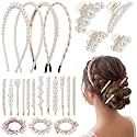 23 Pcs Pearl Hair Accessory, Faux Pearl Hair Clips,Headbands and Gold Clips