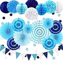 23Pcs Blue Birthday Party Decorations for Boys Men Navy Royal Light Blue