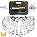 GRENPRO 23PC Flex Head Ratcheting Wrench Set Metric&SAE Combination OpenEnd