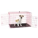 24,30,36,42,48 Inch Dog Crate for Large Dogs Dog Cage Dog Kennel Pet Crate Folding Metal Pet Cage Double Door Leak-Proof Plastic Tray Wire Animal Cage Pet Kennel for Indoor,Outdoor(Pink, 24")