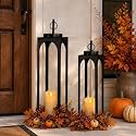 24" 19" Large Decorative Lanterns, 2 Pcs Black Floor Lanterns with Candles