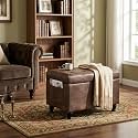24" Brown Ottoman with Storage, Faux Leather Footrest Stool