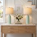 24" Modern Bedside Lamps Set of 2, Green Ceramic Nightstand Lamp
