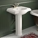 24"W x 19"D White Ceramic Pedestal Bathroom Sink with Overflow, Vintage Rectangular Floor Mounted Basin with 3 Faucet Holes 4" Centerset, Suited for Small Bathrooms