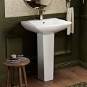 24"W x 19"D Modern ‎‎‎Rectangular Sytle Pedestal Sink for Tiny Bathrooms, Los Flexi 24 Inch Ceramic Freestading Sinks, Pedestal Sink Combo with Overflow and 1 Pre-Drilled Faucet Hole