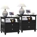 Joaxswe 24" Wide Farmhouse Night Stand Set of 2,Large End Table with 2 Drawers &amp; Metal Handle,Black Wood Dresser for Bedroom, Bed Side Table Chest of Drawers Cabinet, Nightstand for Living Room,Closet
