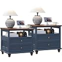 Joaxswe 24" Wide Farmhouse Night Stand Set of 2,Large End Table with 2 Drawers &amp; Metal Handle,Blue Wood Dresser for Bedroom, Bed Side Table Chest of Drawers Cabinet, Nightstand for Living Room,Closet