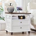 Joaxswe 24" Wide Farmhouse Night Stand,Large End Table with 2 Drawers &amp; Metal Handle,Wood Dresser for Bedroom, White Bed Side Table Chest of Drawers Cabinet,Nightstand for Living Room,Closet