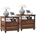 Joaxswe 24" Wide Farmhouse Night Stand Set of 2,Large End Table with 2 Drawers &amp; Metal Handle,Brown Wood Dresser for Bedroom, Bed Side Table Chest of Drawers Cabinet, Nightstand for Living Room,Closet