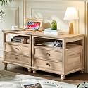Joaxswe 24" Wide Farmhouse Night Stand Set of 2,Large End Table with 2 Drawers &amp; Metal Handle,Natural Wood Dresser for Bedroom, Bed Side Table Chest of Drawers Cabinet, Nightstand for Living Room