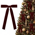 24 Burgundy/Dark Red Velvet Bows Christmas Ornaments for Tree Wreath Mantle