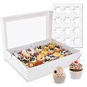 24 Count Corrugated Cupcake Box, 8 Pack Cupcake Containers with Windows, Disposable Cupcake Carriers for Muffins, Treats, Pastries, Mother's Day 19 x 14 x 3.9 Inches (White, 24Count /8Pcs)