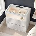 24” Fluted 2 Drawer Nightstand with Charging Station and LED for Bedroom