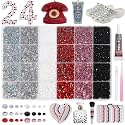 24 Grids Black White Pink Red AB Flatback Rhinestones Bedazzling Kit Craft