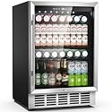 24 Inch Beverage Refrigerator, 190 Cans Built-in/Freestanding Beverage Cooler, Digital Memory Under Counter Beer Fridge with Glass Door, Safety Locks, Removeable Racks