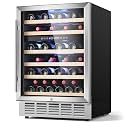 Mojgar 24 Inch Dual Zone Wine Cooler, 51 Bottle Wine Refrigerator with Removeable Shelves &amp; Blue Interior Light, Stainless Steel Wine Fridge, Built-in/Freestanding (Dual Zone &amp; Silver Door)