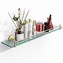 24 Inch Glass Bathroom Shelves,Brushed Gold Floating Shelves for Wall Rectangular Modern Stainless Steel Glass Shelf for Bathroom Shelves Wall Mounted