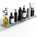 24 Inch Glass Bathroom Shelves,Chrome Polished Floating Shelves for Wall Rectangular Modern Stainless Steel Glass Shelf for Bathroom Shelves Wall Mounted