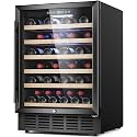 Mojgar 24 Inch Wine Cooler, 51 Bottle Wine Refrigerator with Removeable Shelves Blue Interior Light, Stainless Steel Wine Fridge, Built-in/Freestanding (Single Zone Black Door)