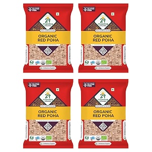 24 mantra organic red pohaflattened red riceerra atukula - 500gms  organic  chemical free amp  pesticides free  easily digestible pack of 4