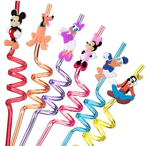 24 mouse straws with 2 cleaning brush 6 designs great for mickey theme birthday as party favors and party supplies