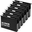 24 Pack Extra Capacity Plastic Hanging File Folders Letter Size Heavy Duty 2 Inch Expansion Reinforced Hang Folder with 1/5-cut Tabs Filing Cabinet Folders for Office Home (Black)