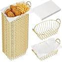 24 Pack Gold Metal Wire Fast Food Baskets Bulk with 100 Food Blotting Sheet