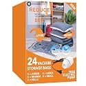 GONGSHI Vacuum Seal Bags for Clothing Travel &amp; Home Storage, Travel Vacuum Bags with Pump,Space Saver for Blankets, Comforters, Pillows, Clothes,24 Combo with Electric Pump