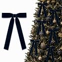 24 Pcs Dark Blue Velvet Bows Ornaments for Christmas Tree Wreath Mantle