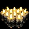 Rossesay 24 Pcs Black Gold Flameless LED Tea Lights Glitter Candles
