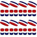 24 Pcs Neon Sweatbands Set Include 8 Pcs Sports Headband and 16 Pcs Cotton Wristbands 80s Neon Sweat Bands Bulk for Gym, Tennis, Basketball, Running, Exercise