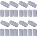 24 Pcs Neon Sweatbands Set Include 8 Pcs Sports Headband and 16 Pcs Cotton Wristbands 80s Neon Sweat Bands Bulk for Gym, Tennis, Basketball, Running, Exercise