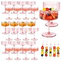 24 Pcs Pink Champagne Martini Glasses Set 10 Oz Plastic Ribbed Coupe Cups