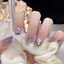 24 PCS Press On Nails Stick On Nails for Women Girls Fake Nails Reusable Jelly Glue Nail Kit Nails Extension French Nail (Purple)